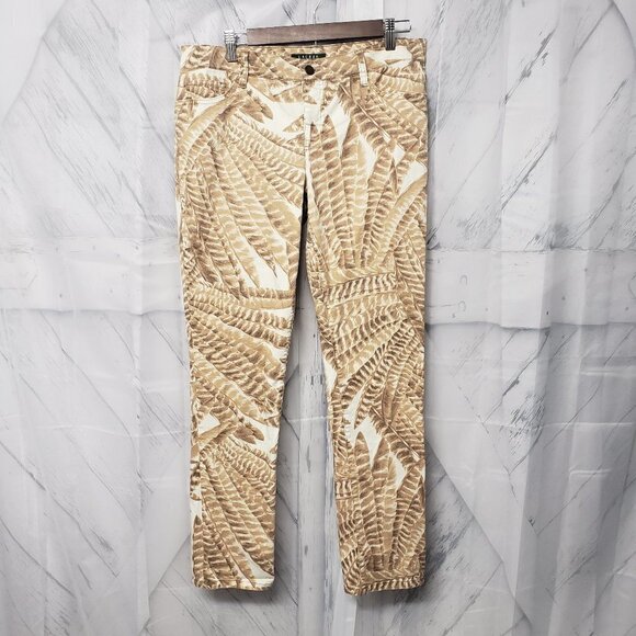 Lauren Ralph Lauren Brown Feather Print Boho Western Tribal Straight Leg Pants 8 - Picture 1 of 9